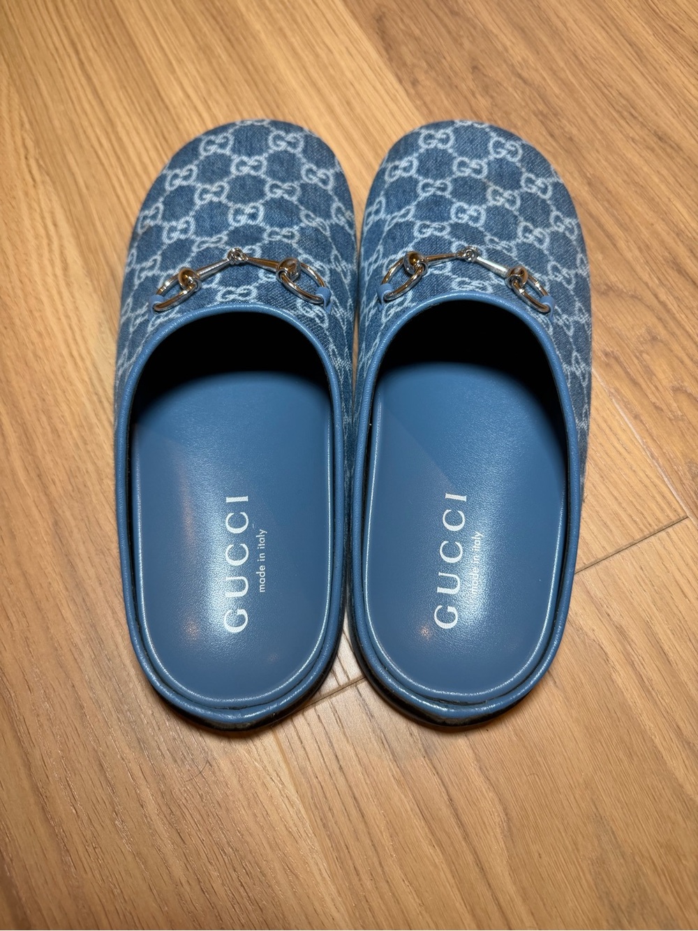 Gucci GG Denim Horsebit Mules